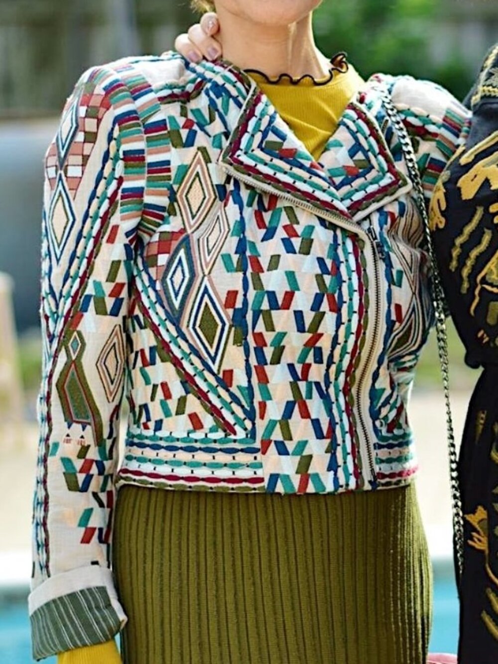 BCBG Max Azria Runway "Garret" Embroidered Moto Jacket S